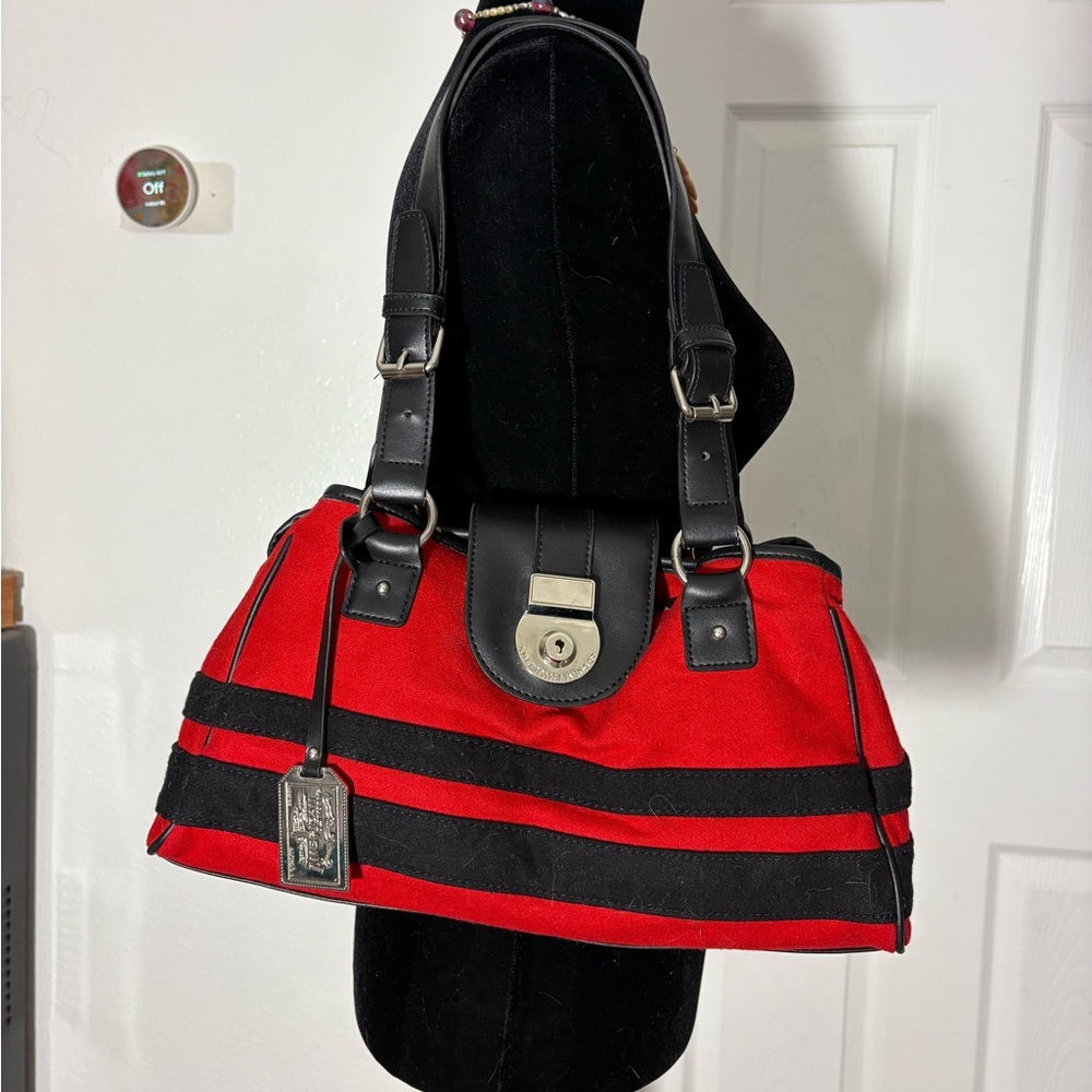 American Living Red and Black Shoulder Bag with Leather Trim